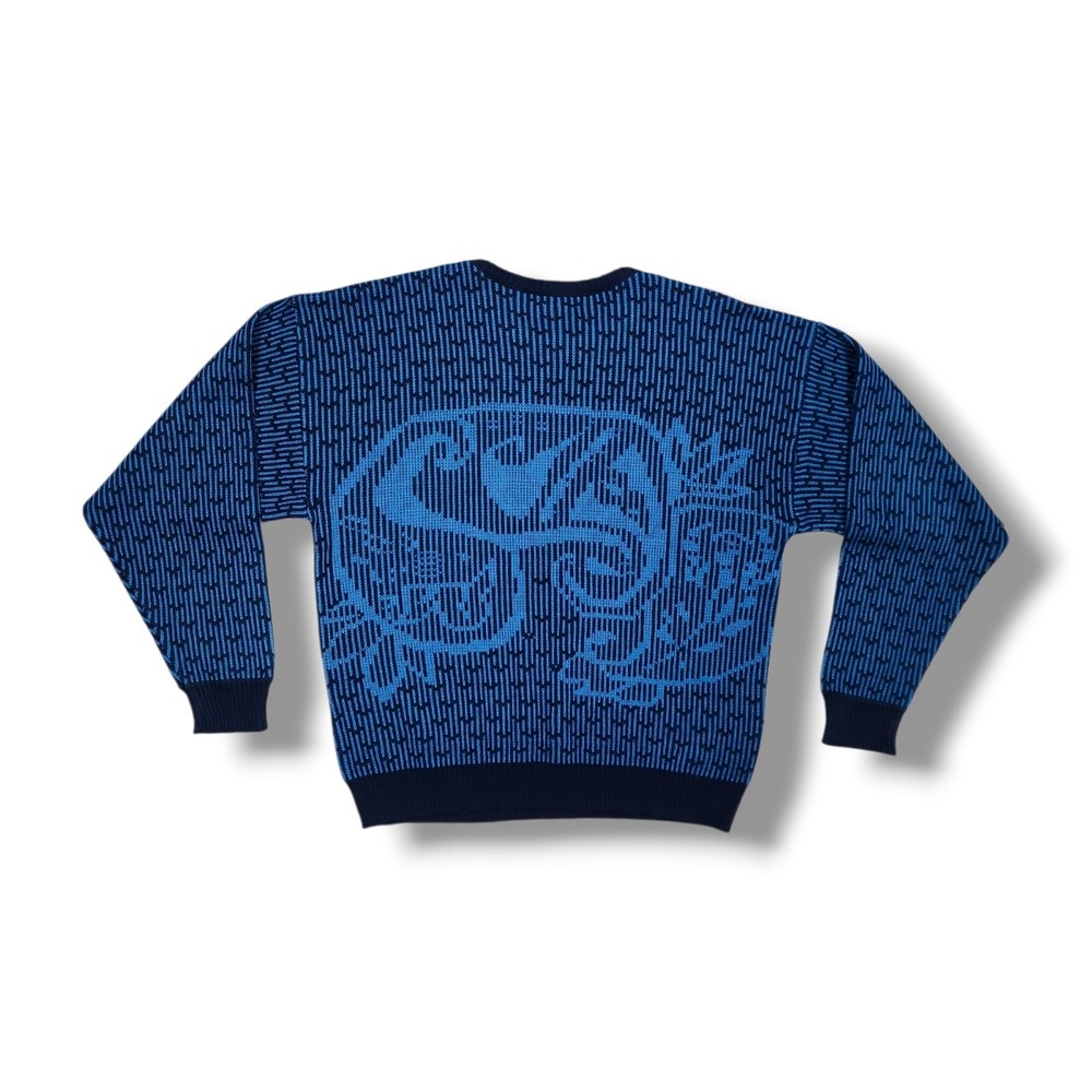 Vintage 90s Hugo Valentino Navy & Blue Knit Sweater Size‎ Medium USA Made